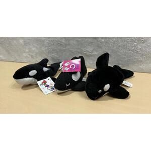 Vintage Orca Whale Plush Lot – Ganz Floppies 1996, Pillow Buddies 1997, Imperial